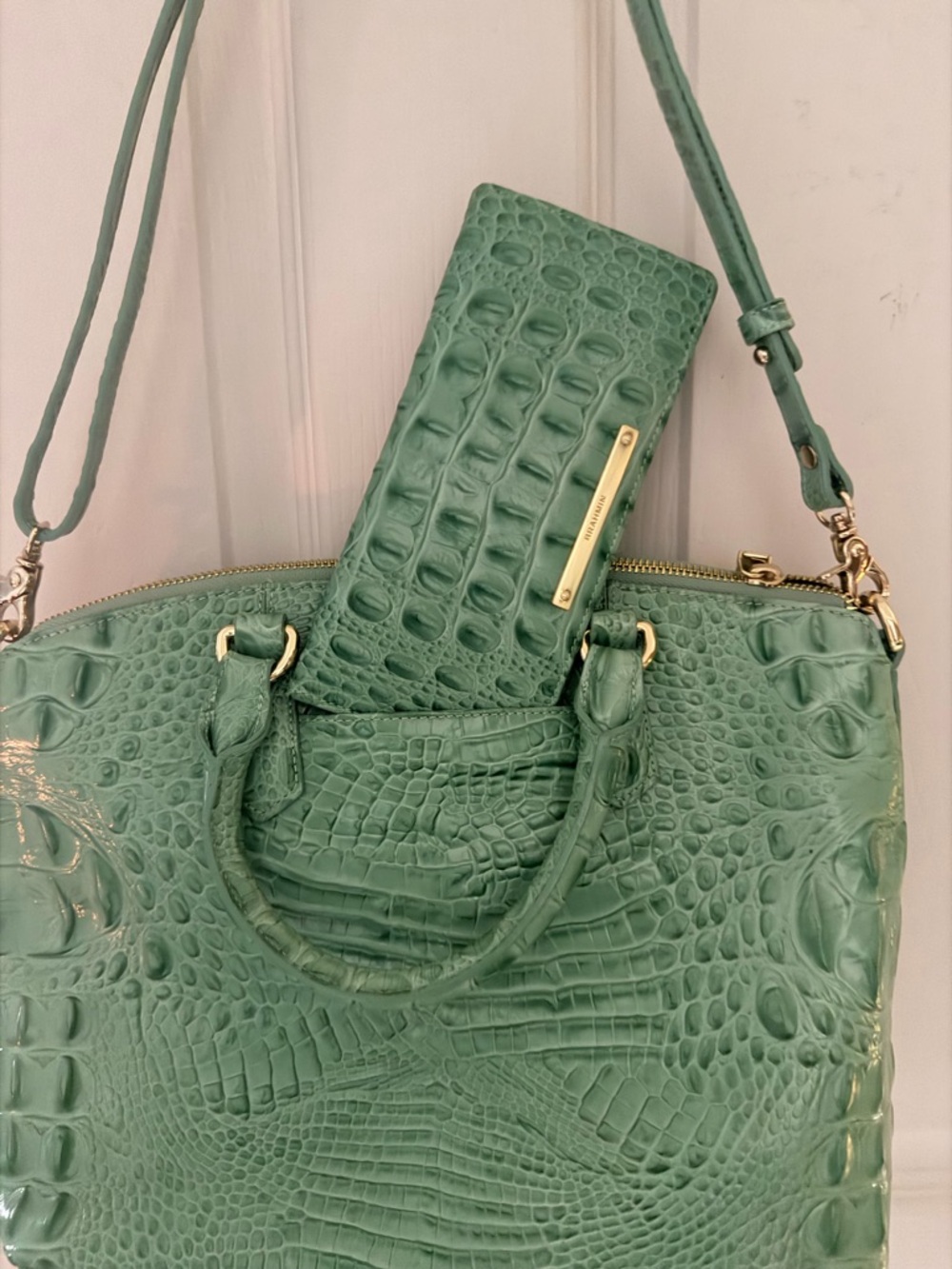 Brahmin Mint Green Croc-Embossed Leather Tote - Picture 3 of 8